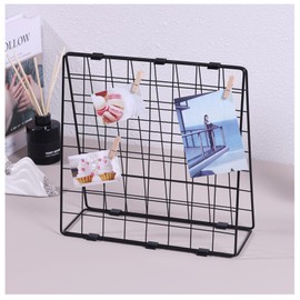 BEKMLOD Photo Display Rack, Note Display Rack, Double-sided Photo Metal Rack, Suitable for Use As a Home Desk Photo Organizer, With 20 Wooden Clips, Black