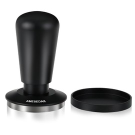 AMESEDAK 53.3mm Espresso Tamper, Premium Barista Tamper with Calibrated Spring, 23lb Coffee Tamper with Anodized Aluminum Handle & Stand for Espresso Coffee Machine (Black)