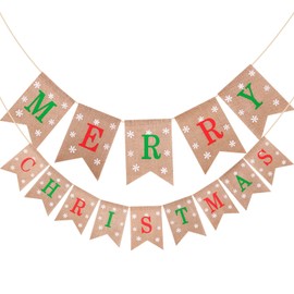 MEISH Merry Christmas Burlap Bunting Banner Merry Christmas Banner Reusable Christmas Hanging Bunting Garland Xmas Decoration Supplies for Christmas Party