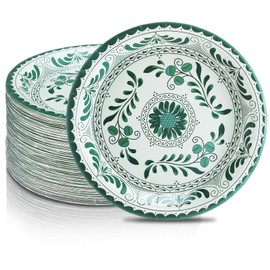 Mimorou 100 Pack Talavera Paper Plates Cantaritos De Barro Mexicanos Paper Plates Green Mexican Disposable Fiesta Tableware Party Supply for Baby Shower, Wedding, Cinco De Mayo Party (7 Inch)