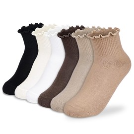 BIVOLU Womens Ankle Socks Ruffle Cotton Cute Frilly Trim Breathable Ankle Ruffled Socks 6 Pack