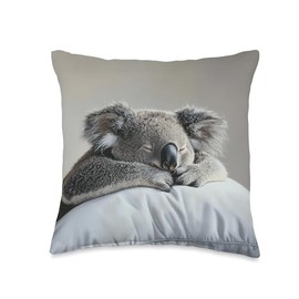 Sleepy Koala on a Light Gray Pillow Throw Pillow