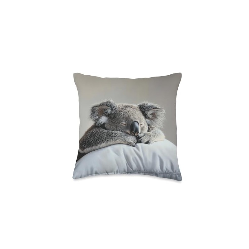 Sleepy Koala on a Light Gray Pillow Throw Pillow