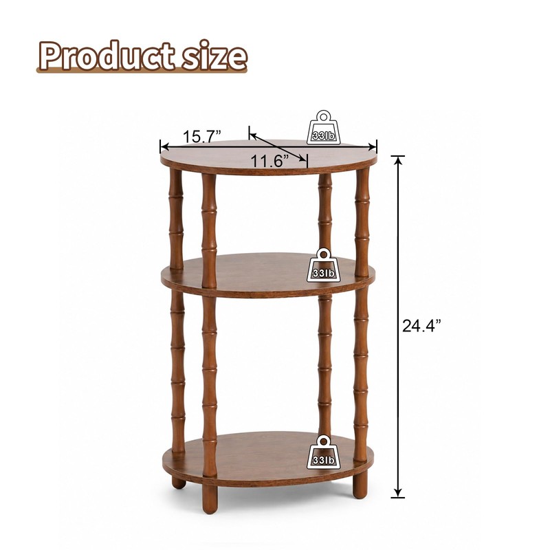 Oval Side Table, Small End Table with 3-Tier Storage Shelf,
