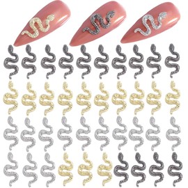 40Pcs Unique Snake Nail Art 3D Nail Charms, Punk Vintage Mixed Colours Animal Nail Accessories, Gothic Retro Serpent Nail Jewelry Rhinestones for DIY Nail Art Designs Supplies (Mixed Snake)