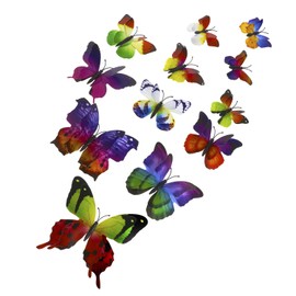 Tupalizy 12PCS Double Wings 3D Butterfly Wall Stickers Decals DIY Art Crafts Decorations for Windows Refrigerator Bedroom Classroom Bathroom Home Office Birthday Party (Colorful)