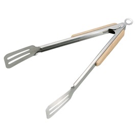 CAPTAIN STAG UG-3273 Stainless Steel Turner Tongs with Wooden Grip for Outdoor BBQ, Stopper Included, 11.8 inches (30 cm)