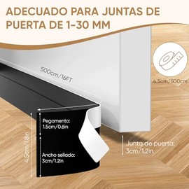Tira de Sellado de Ventanas Autoadhesiva, Sello de Puerta Burlete Autoadhesivo de Goma de Silicona, Burlete Bajo Puerta para Prueba De Viento Antipolvo Aislamiento Acústico, 5M/16Ft (Negro)