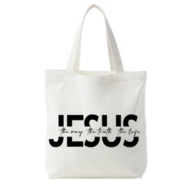 ZOFGUO Jesus Christian Tote Bag for Women, John 14:6 Bible Verse Canvas Tote Bag, Christian Gifts for Women Faith, Religious Scripture Reusable Shopping Grocery Bags
