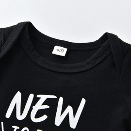 KuKitty Newborn Infant Baby Boy Clothes Long Sleeve New To The Crew Romper + Pants + Hat 3PCS Outfits Set (0-3 Months) Black