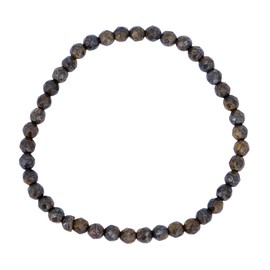 Taddart Minerals - Brown Natural Gemstone Bronzite Bracelet with 4mm Faceted Beads on Elastic Nylon Thread - Handmade, Rubber, Bronzite