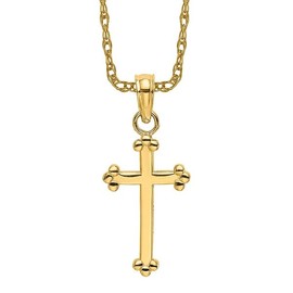 10K Solid Yellow Gold Beaded Holy Cross Necklace Religious Chain Pendant Jesus Christ Charm 23mm Only