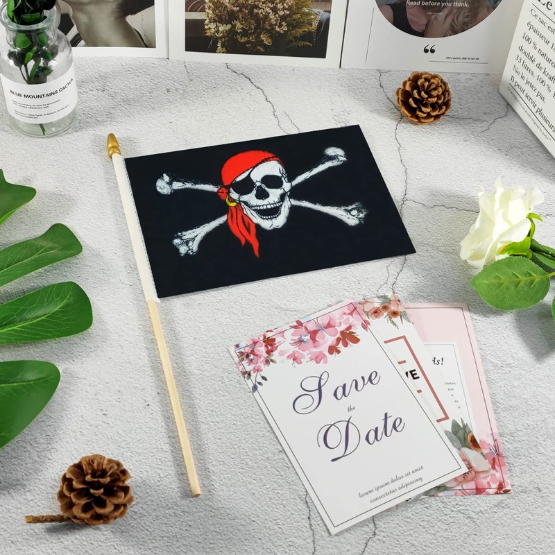 Newperlite Pirate Jolly Roger Stick Flag with Red Bandana Small