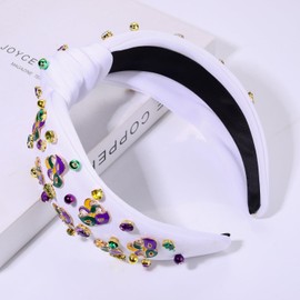 NVENF Mardi Gras Diademas para mujer, diadema de corona, verde, morado, amarillo, diamantes de imitación, diadema anudada, accesorios de carnaval, Oufits para fiestas, regalo (máscara B, blanco)