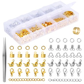 MASPHY Chain Clasps, 923 Pieces Bracelet Clasp Set, Bracelet Clasps, 100 Pieces 12 mm Lobster Clasp, 600 Pieces Open Jump Rings, 120 Pieces Bead Tips for DIY Jewellery Making