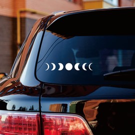 Moon Phases Lunar Sticker Decal Vinyl - 2 Pack White, 8 Inches - No Background Die Cut for Car Boat Laptop