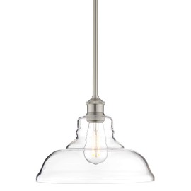 Linea di Liara Lucera Modern Farmhouse Pendant Light Fixture Ceiling Hanging Large Glass Pendant Lighting for Kitchen Island Brushed Nickel Pendant Light Over Sink Light Fixtures, Bulb Included