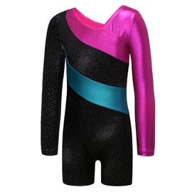 ZNYUNE One-pieceGirls Gymnastic Long Sleeve Leotards Sparkle Dancing Athletic Ballet Unitards for Little Girl Black 120
