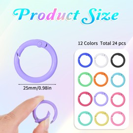 1 Inch Colorful Ring Clips, 24 Pcs Metal Keychain Clasps Loose Leaf Round Binder Spring O Ring Clasp Keychain Clips Binder Rings for Paper Binding Crafts Index Cards Book Assorted Sizes (12 Colors)