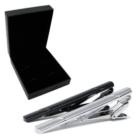 Vedicci Set de 2 Pisacorbatas para hombre. Pisa corbatas de caballero Metálicos con Caja de Guardado para Traje. Incluye 1 Pisa Corbatas Color Negro y 1 Pisa Corbata Plateado. Tie Clip Set.