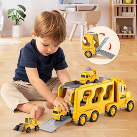 5-in-1 Construction Truck for 3-9 Year Old Boys and Girls - Friction Power Vehicle Car for Toddlers 1-3, Carrier for Kids 3-5 - Christmas and Birthday Gifts