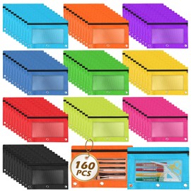 Pencil Pouch for 3 Ring Binder, 160 Piece Bulk 3 Holes Zipper Pencil Pouches in 10 Assorted Colors, Clear Durable Pencil Case for School, Classroom, Office Supplies