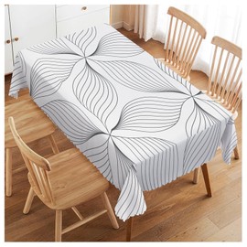 Walmsco Tablecloth Black White Line Leaves Decor For Dining Room Kitchen Rectangular Table Cover 132 * 178cm