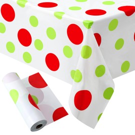Hosuly 100 Feet x 40 Inch Christmas Polka Dot Tablecloth Roll Rectangle Red and Green Disposable Plastic Tablecloth Roll Winter Table Cover Roll for Holiday Xmas Home Picnic Party Decorations Supplies