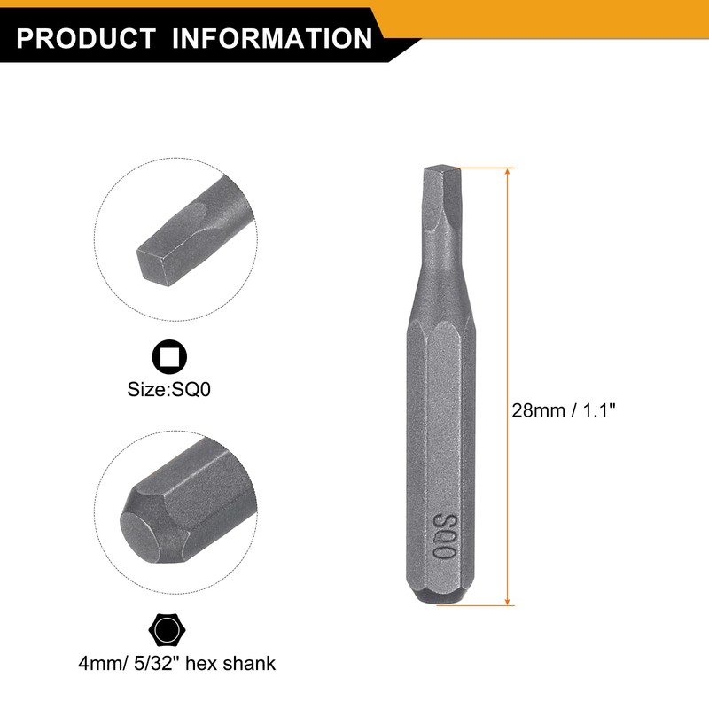 sourcing map 3pcs SQ0 Square Screwdriver Bit 5/32" Hex Shank