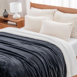 Berkshire Blanket-Sherpa Fleece Blanket, Warm and Soft Loftmink Reversible Blanket for Bed, Sofa and Travel, Black, 90 in x 90 in