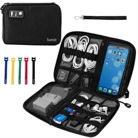 Travel Cable Organizer Bag Waterproof Portable Electronic Accessories Organizer for USB Cable Cord Phone Charger Headset Wire SD Card with 5pcs Cable Ties(Black)