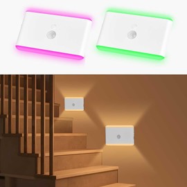 LAVAED Motion Sensor Night Light Indoor,RGB Charging Cordless Stair Lights,LED Wireless Step Light 500mAh Rechargeable Battery Operated Stick On Light for Hallway,Kitchen,Closet,Cabinet,Bedroom(2pack)