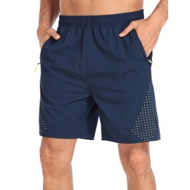 MoFiz Men Summer Casual Short with Zipper Pocket Lightweight Fishing Running Active Short Navy,L