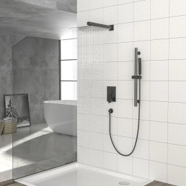 12 Inch Wall Mounted Square Shower System with Adjustable Slide Bar and Rough in Valve Matte Black Bath Hardware SetColor: as Pic Color