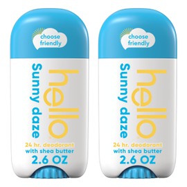 hello hello Sunny Daze Aluminum Free Deodorant for Women and Men with Shea Butter, 24-Hour Freshness, Baking Soda Free Deodorant, Dermatologically Tested, 2.6 oz Deodorant Stick, 2 pack