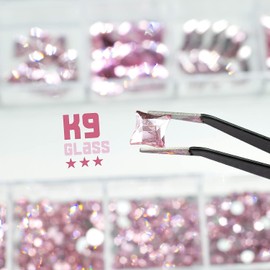 qiipii 120Pcs Pink Rhinestones Nail Charms 12 Shapes Light Pink Flatback Big Gems K9 Glass Pink Nail Stones Diamonds jewels Nail Art Supplies Nail Accessories for Acrylic Nails Face Eyes Makeup Crafts