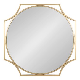 Kate and Laurel Rateau Modern Scalloped Round Wall Mirror; 28 x 28; Gold; Decorative Wall Decor with Circle Mirror and Scalloped Outer Frame for Trendy Concentric Design