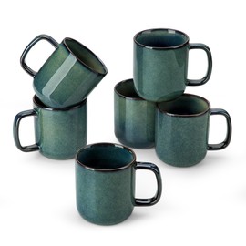 vancasso STARRY Coffee Mugs Set, 12 oz Ceramic Coffee Cups for Latte Hot Tea Cappuccino Cocoa Milk Stoneware Cups Set of 6, Dishwasher & Microwave Safe, Green