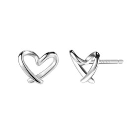 AoedeJ Sterling Silver Heart Earrings Tiny Earingssimple Heart Earrings Cute Heart Studs Minimalist Earrings (Sliver)