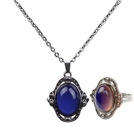 Prettyia Conjunto De Anillo De Collar De Piedras Preciosas Ovaladas, Juego De Cambio De Color Sensible Al Sentimiento Sensible Al Humor