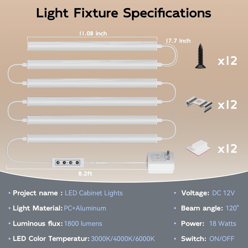 Under Cabinet Lighting Plug in, 12 Inch Linkable Under Cabinet