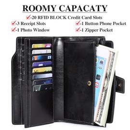 SENDEFN Women's Long Wallet, Bi-fold Wallet, Genuine Leather, Large Capacity, Comfortable, Multi-functional, Coin Purse, Card Pocket, Bidet, Skimming Prevention, Stylish, Present Wallet, Ab-Black