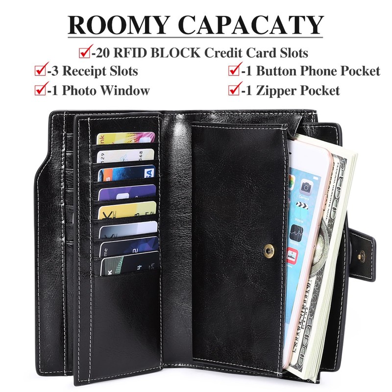 SENDEFN Women's Long Wallet, Bi-fold Wallet, Genuine Leather, Large Capacity,