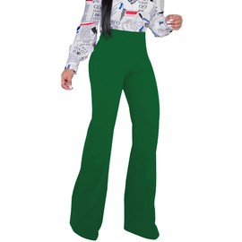 PINSV Women's High Waisted Stretchy Bootcut Pull On Dress Pants Casual Work Pants Green S