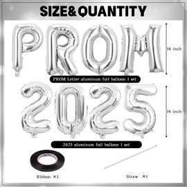 Prom Balloons Decorations 2025 for Graduation, 16 inch Gold Silver Mylar letter Balloons Prom Sign with 6 Pcs Disco and Star Balloons Decor for Class of 2025 Congrats Grad Party Supplies