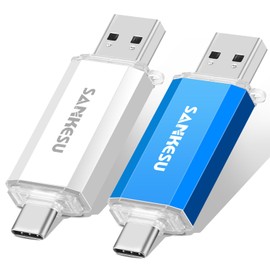 SANKESU USB C 3.1 Flash Drive 2 Pack 64GB, Thumb Drive with Type-A & Type-C OTG Dual Flash Drive, 2 in 1 Memory Stick External Date Storage for Android Phone, Mac, PC/Tablet/Laptop
