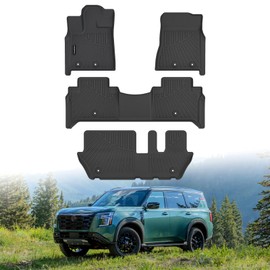 All Weather Car Floor Mats for 2025 Nissan Armada 8 Seats, TPE Rubber Floor Liners Anti-Slip Full Set Automotive Mats for 2025 Nissan Armada Accessories