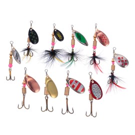 Generic Trout Spinner Lures Kit 10 Simulation Baits Spinnerbait Fishing Lure Kit for Bass Walleye Perch