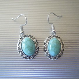 ViciBeads Southwestern Set of Plus Size Bracelet7-10+ Earrings+Two Faux Turquoise and Silver Colored Rings + GIFT BAG