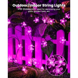 Brightown 60 LED Solar String Lights Flower Outdoor Waterproof Fairy Lights for Garden Yard Fence Patio Christmas Tree Wedding Party Decor, Pink